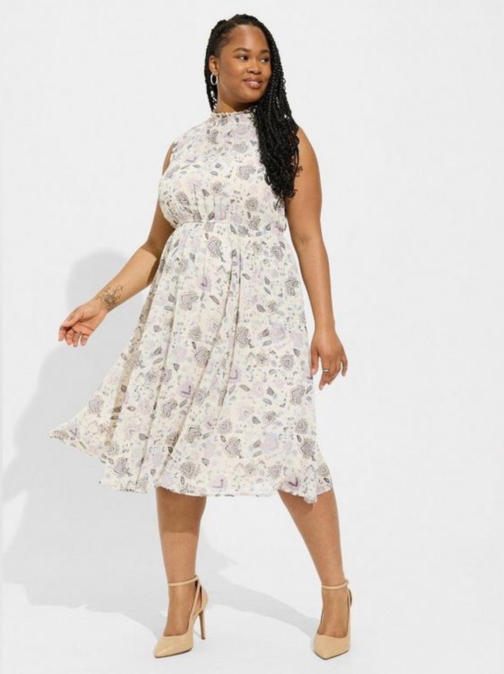 🆕 Torrid Clip Dot Mock Neck Midi Dress Fortune Paisley Dew Romantic Coquette 2X